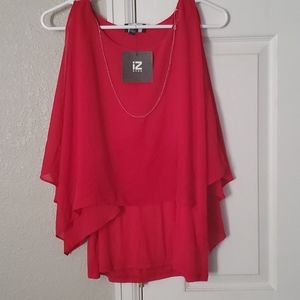 NWT IZ Byer Red Batwing Cold Shoulder Top